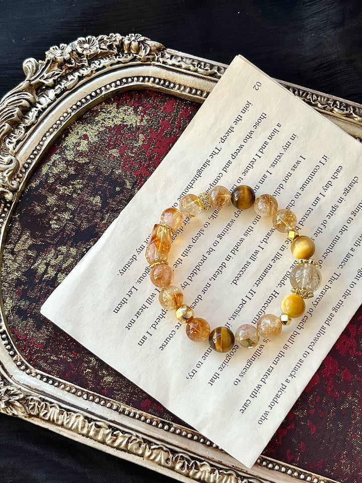 "Abundant Energy" Bracelet – Golden Rutilated Quartz, Citrine & Tiger’s Eye(9 - 10 - 12mm) - GEM Spirit - 110078 - BRACELETS - Citrine - CRYSTALS