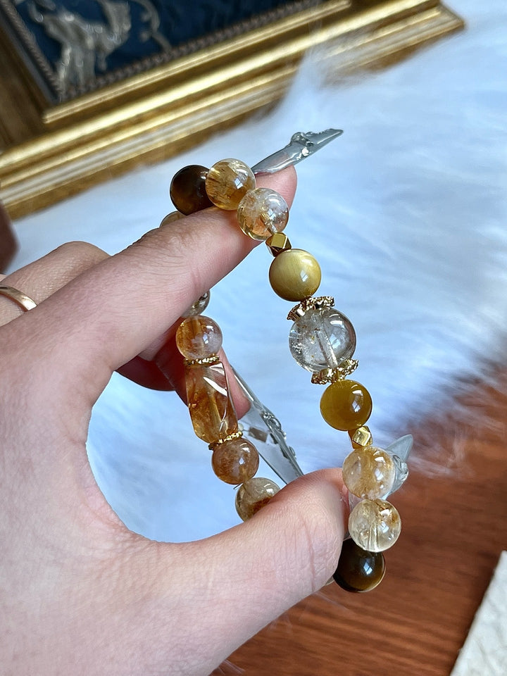 "Abundant Energy" Bracelet – Golden Rutilated Quartz, Citrine & Tiger’s Eye(9 - 10 - 12mm) - GEM Spirit - 110078 - BRACELETS - Citrine - CRYSTALS