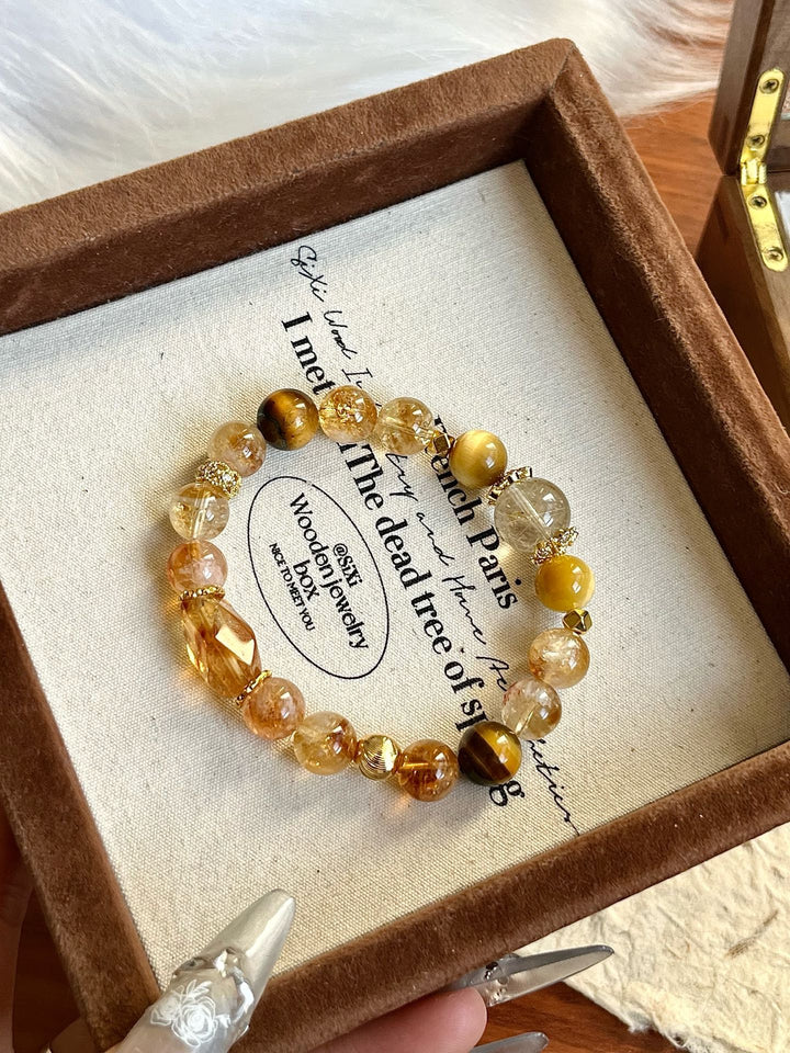 "Abundant Energy" Bracelet – Golden Rutilated Quartz, Citrine & Tiger’s Eye(9 - 10 - 12mm) - GEM Spirit - 110078 - BRACELETS - Citrine - CRYSTALS