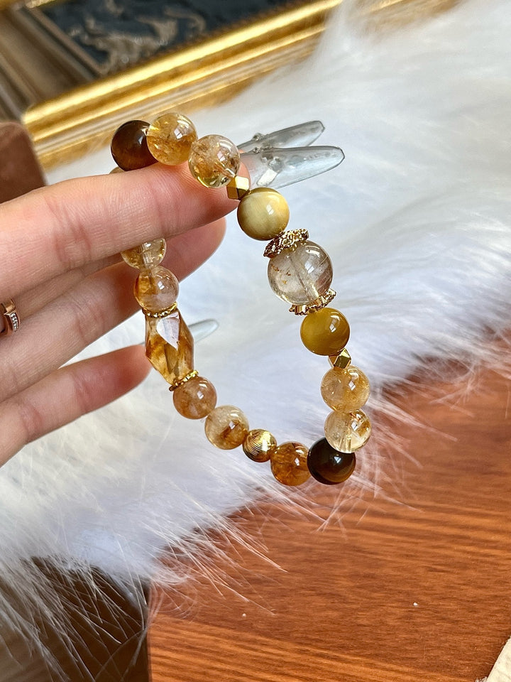 "Abundant Energy" Bracelet – Golden Rutilated Quartz, Citrine & Tiger’s Eye(9 - 10 - 12mm) - GEM Spirit - 110078 - BRACELETS - Citrine - CRYSTALS