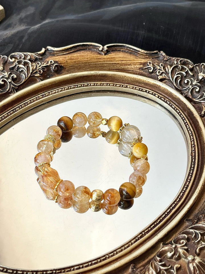 "Abundant Energy" Bracelet – Golden Rutilated Quartz, Citrine & Tiger’s Eye(9 - 10 - 12mm) - GEM Spirit - 110078 - BRACELETS - Citrine - CRYSTALS