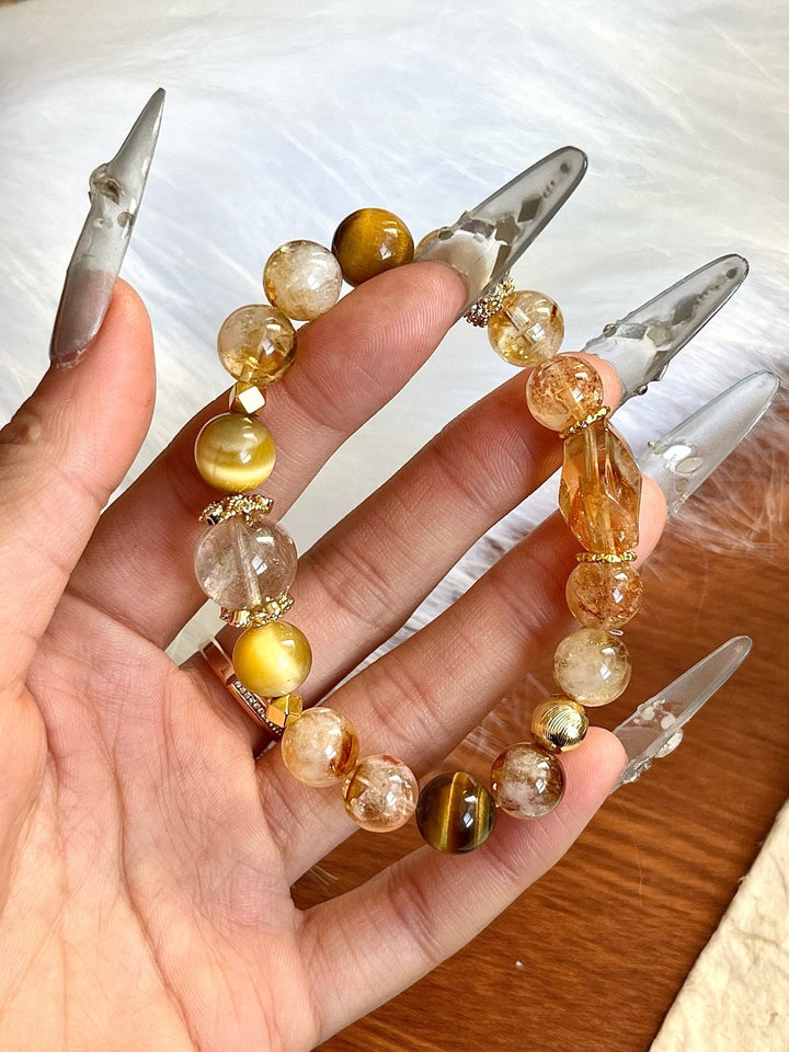 "Abundant Energy" Bracelet – Golden Rutilated Quartz, Citrine & Tiger’s Eye(9 - 10 - 12mm) - GEM Spirit - 110078 - BRACELETS - Citrine - CRYSTALS