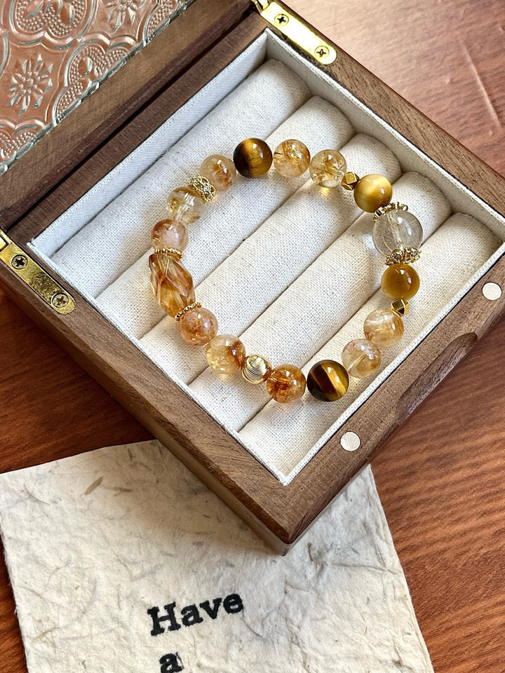 "Abundant Energy" Bracelet – Golden Rutilated Quartz, Citrine & Tiger’s Eye(9 - 10 - 12mm) - GEM Spirit - 110078 - BRACELETS - Citrine - CRYSTALS