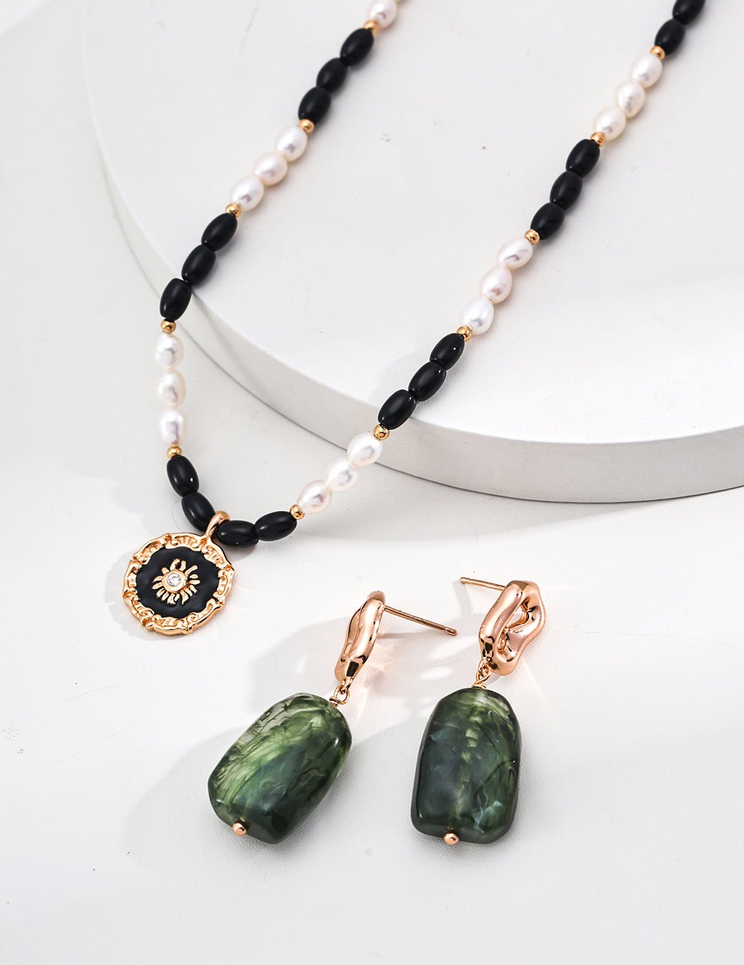 Celestial Balance: S925 Silver Pearl, Black Onyx & Enamel Necklace – Wisdom & Protectionality - GEM Spirit - D0582 - 2 - Black Onyx - CRYSTALS - Enamel