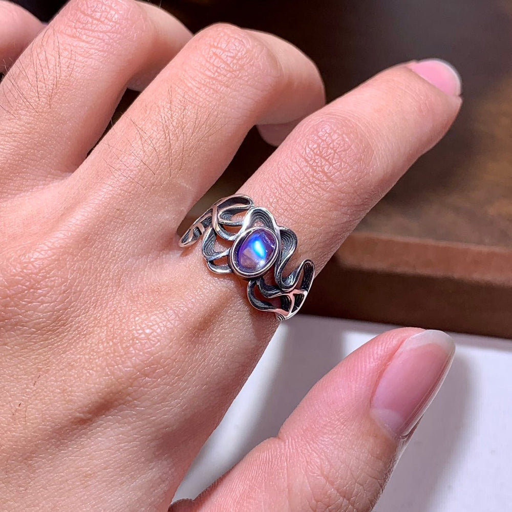 Celestial Harmony Blue Moonstone Ring – Intuition, Serenity & Spiritual Growth - GEM Spirit - 107656 - CRYSTALS - five elements energy - five elements energy - Metal