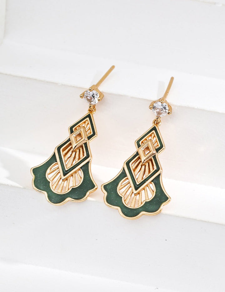 Celestial Harmony: Vintage Enamel & Zircon Drop Earrings – Elegance & Spiritual Balance - GEM Spirit - E01256 - 2 - EARRINGS - Enamel - five elements energy