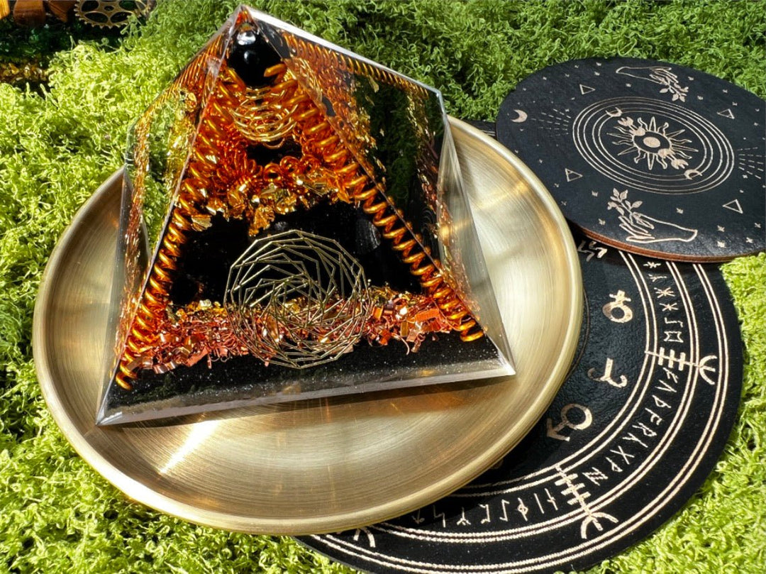 Dark Warrior Protective Crystal Pyramid | High - Frequency Shielding · Feng Shui Guardian - GEM Spirit - sy - 01 - black gold obsidian - Black Tourmaline - CRYSTALS