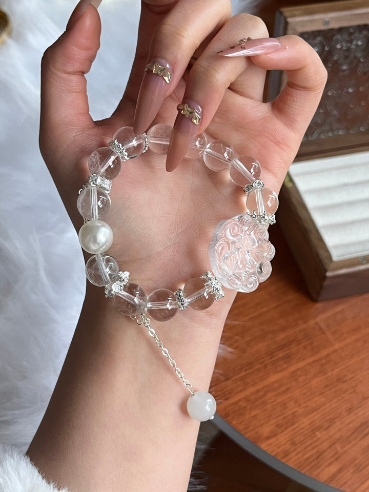 Divine Clarity: White Crystal Pixiu Bracelet for Wealth & Protection - GEM Spirit - 110090 - BRACELETS - Clear Quartz - CRYSTALS