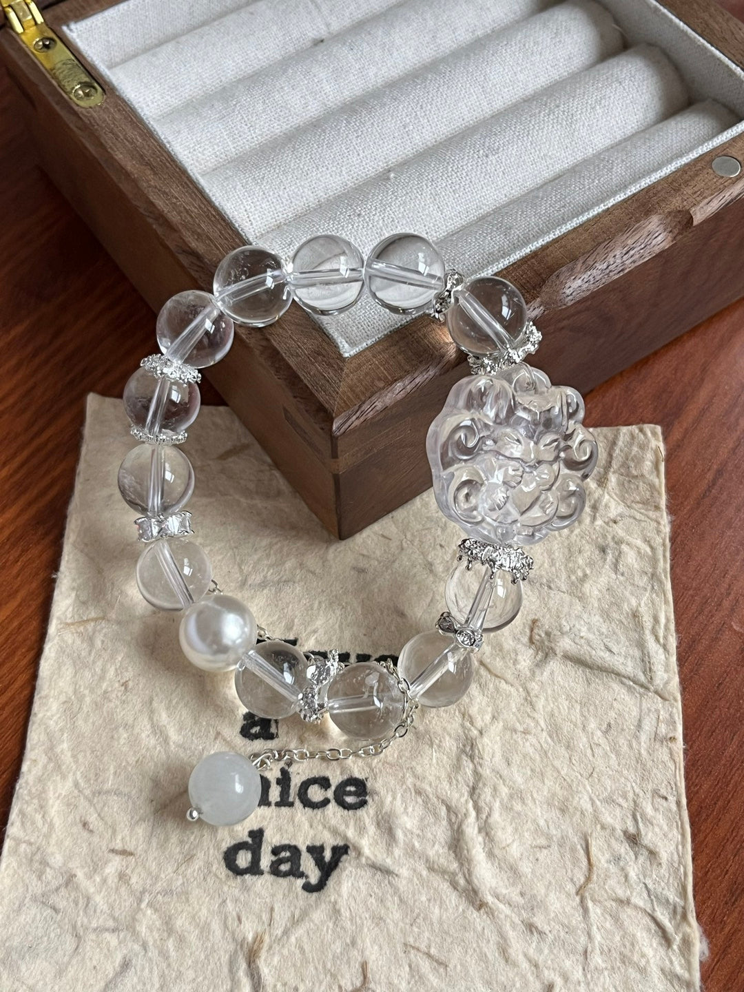 Divine Clarity: White Crystal Pixiu Bracelet for Wealth & Protection - GEM Spirit - 110090 - BRACELETS - Clear Quartz - CRYSTALS