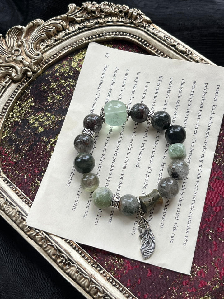 Earth Element Balance: Green Phantom & Jade Wealth Bracelet - GEM Spirit - 110114 - BRACELETS - CRYSTALS - five elements energy