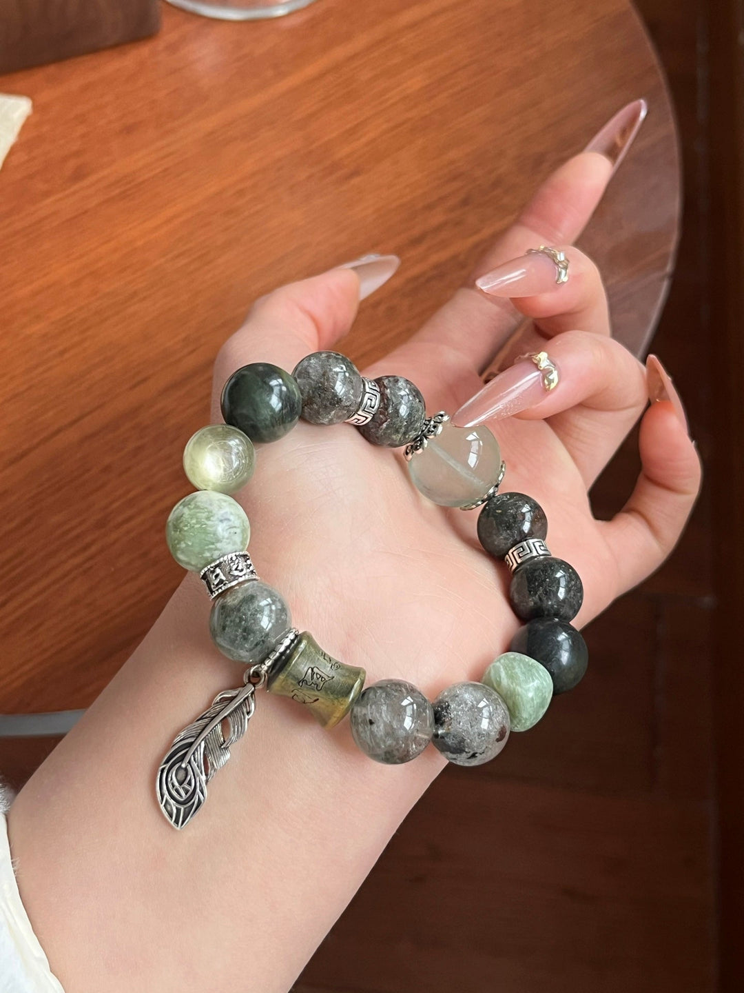 Earth Element Balance: Green Phantom & Jade Wealth Bracelet - GEM Spirit - 110114 - BRACELETS - CRYSTALS - five elements energy