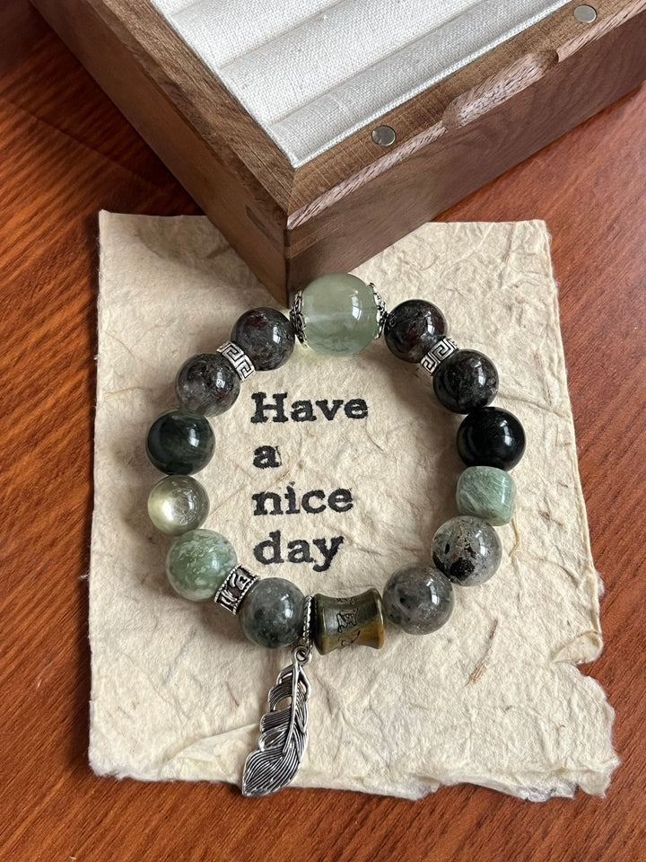 Earth Element Balance: Green Phantom & Jade Wealth Bracelet - GEM Spirit - 110114 - BRACELETS - CRYSTALS - five elements energy