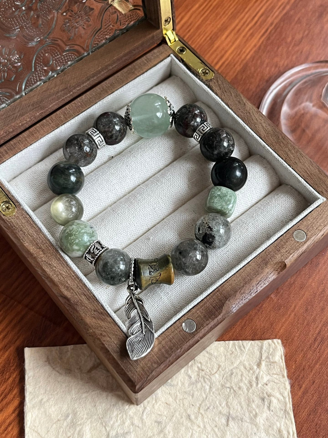 Earth Element Balance: Green Phantom & Jade Wealth Bracelet - GEM Spirit - 110114 - BRACELETS - CRYSTALS - five elements energy