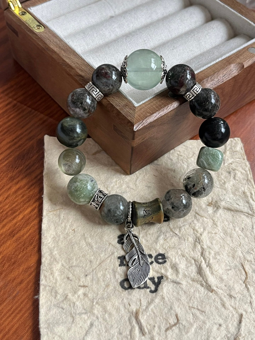 Earth Element Balance: Green Phantom & Jade Wealth Bracelet - GEM Spirit - 110114 - BRACELETS - CRYSTALS - five elements energy