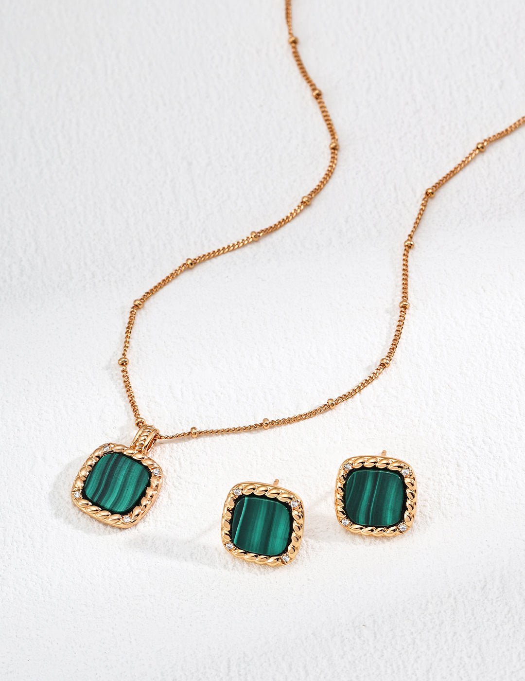 Emerald Radiance: S925 Silver Malachite Necklace & Earrings Set – Balance & Transformation - GEM Spirit - E01222 - 2 - 1 - CRYSTALS - EARRINGS - five elements energy