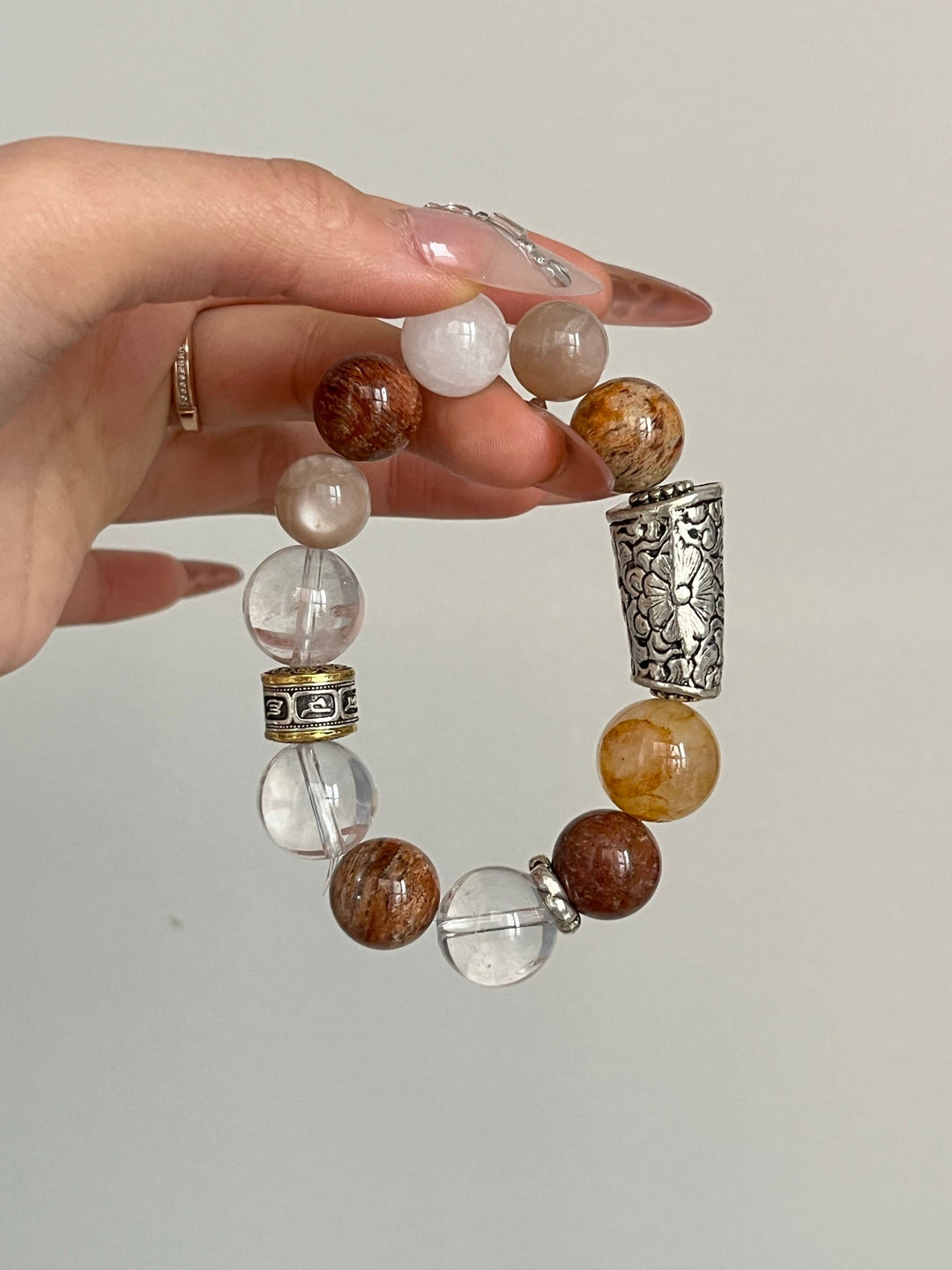 Flow & Intuition: White Quartz & Moonstone Water Element Bracelet - GEM Spirit - 110106 - Bone Moonstone - BRACELETS - Chakra