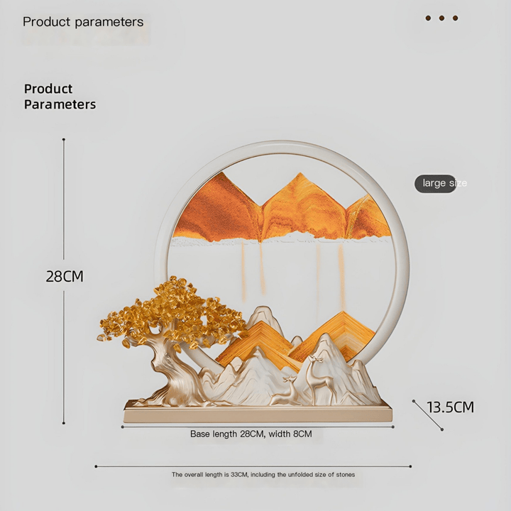 Fortune Blessing Sand Art with Crystal Tree, Mountains, and Deer - Large Size - GEM Spirit - hz03 - Citrine - Crystal Tree - CRYSTALS