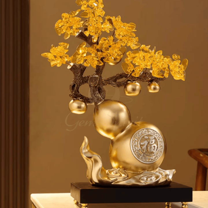 Fortune Gourd Wealth Tree – Resin Prosperity Décor Ornament - GEM Spirit - sg02 - Crystal Tree - CRYSTALS - Wealth