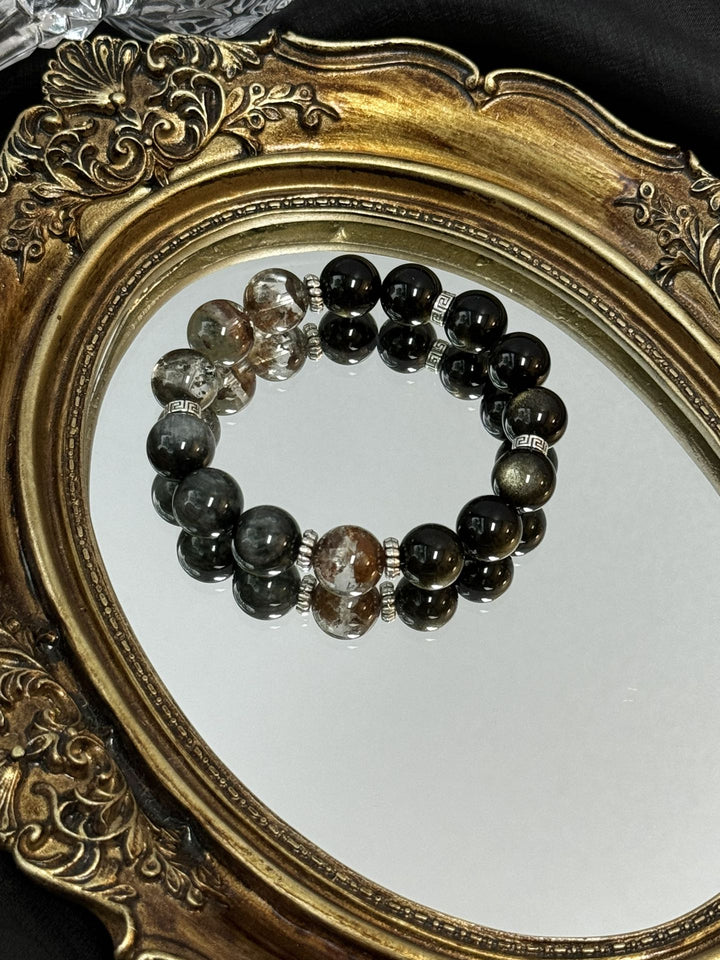 "Four Seasons Phantom Wealth Bracelet" – Golden Obsidian & Hawk’s Eye (12 - 13mm Beads) - GEM Spirit - 109443 - BRACELETS - CRYSTALS - five elements energy