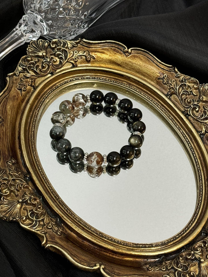 "Four Seasons Phantom Wealth Bracelet" – Golden Obsidian & Hawk’s Eye (12 - 13mm Beads) - GEM Spirit - 109443 - BRACELETS - CRYSTALS - five elements energy