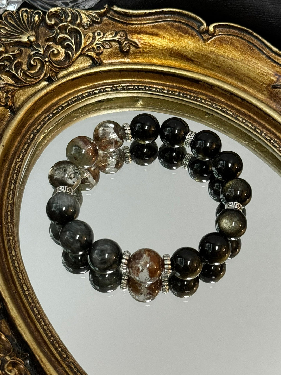 "Four Seasons Phantom Wealth Bracelet" – Golden Obsidian & Hawk’s Eye (12 - 13mm Beads) - GEM Spirit - 109443 - BRACELETS - CRYSTALS - five elements energy