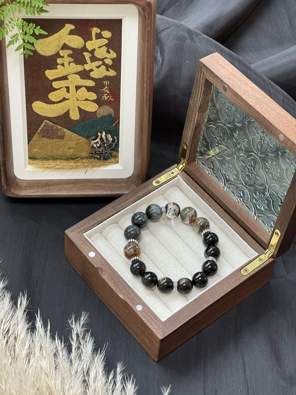 "Four Seasons Phantom Wealth Bracelet" – Golden Obsidian & Hawk’s Eye (12 - 13mm Beads) - GEM Spirit - 109443 - BRACELETS - CRYSTALS - five elements energy