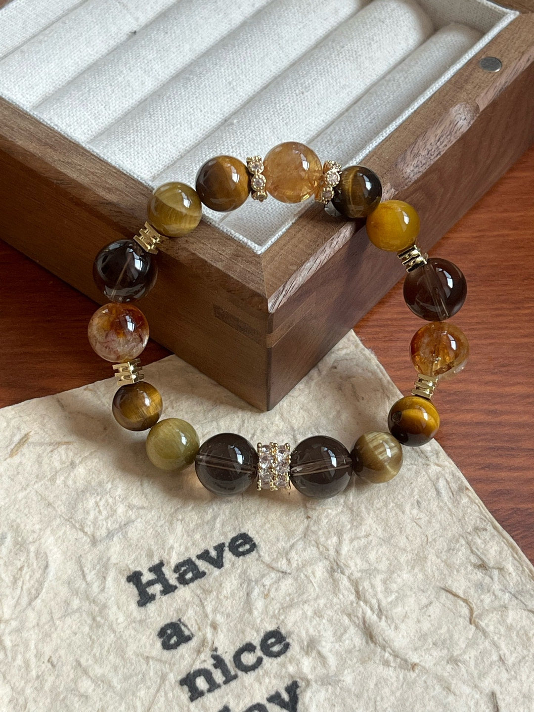 Golden Power Bracelet – Tiger’s Eye, Smoky Quartz & Citrine (10 - 12mm) - GEM Spirit - 110072 - BRACELETS - Citrine - CRYSTALS