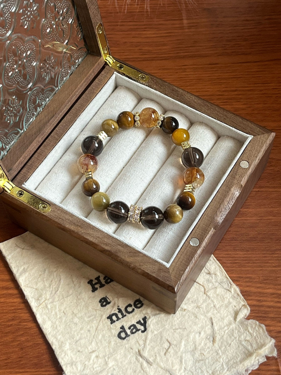 Golden Power Bracelet – Tiger’s Eye, Smoky Quartz & Citrine (10 - 12mm) - GEM Spirit - 110072 - BRACELETS - Citrine - CRYSTALS