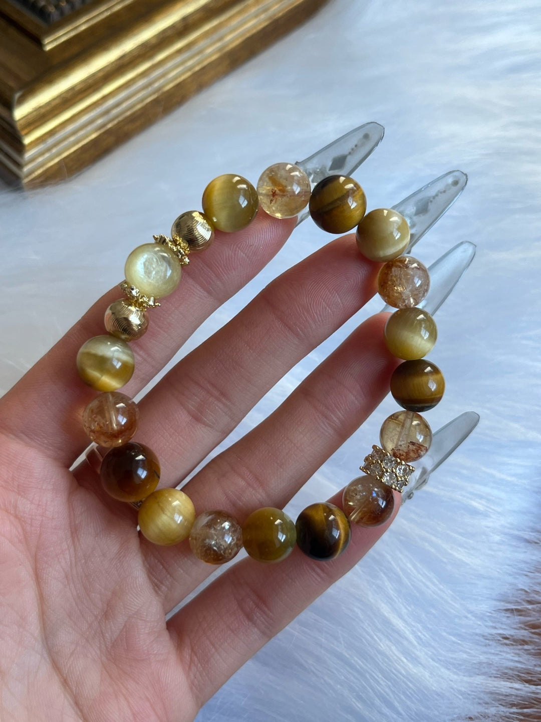 Goldstone Prosperity Bracelet – Citrine, Yellow Tourmaline & Tiger’s Eye(9 - 10mm) - GEM Spirit - 110074 - BRACELETS - Citrine - CRYSTALS