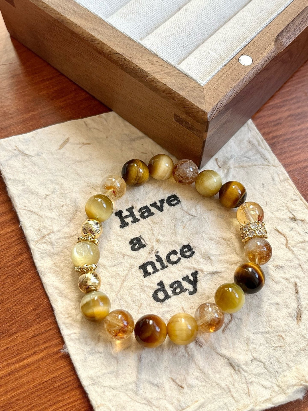 Goldstone Prosperity Bracelet – Citrine, Yellow Tourmaline & Tiger’s Eye(9 - 10mm) - GEM Spirit - 110074 - BRACELETS - Citrine - CRYSTALS