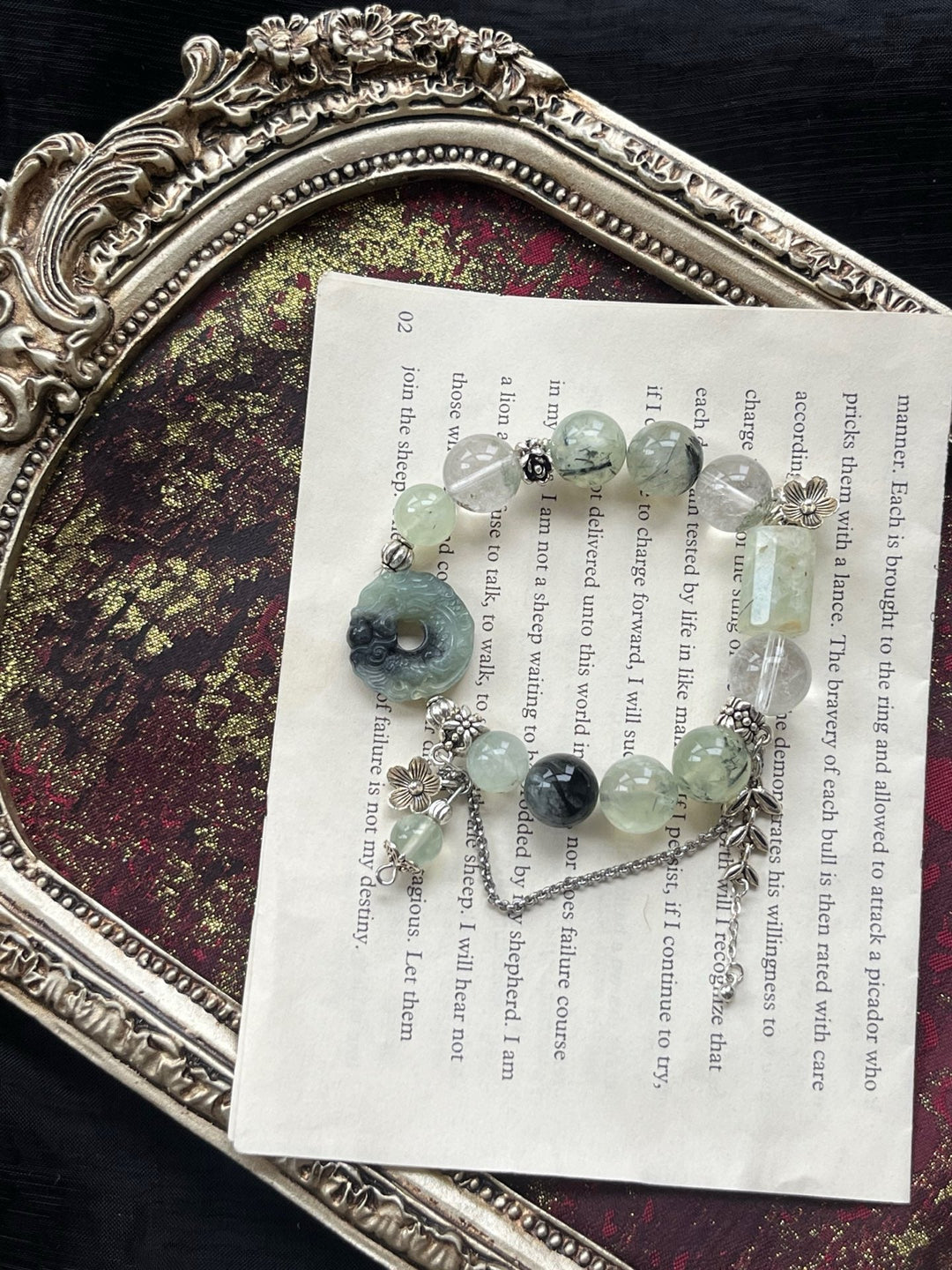 Growth & Vitality: Green Phantom & Serpentine Jade Feng Shui Bracelet - GEM Spirit - 110107 - BRACELETS - Clear Quartz - CRYSTALS