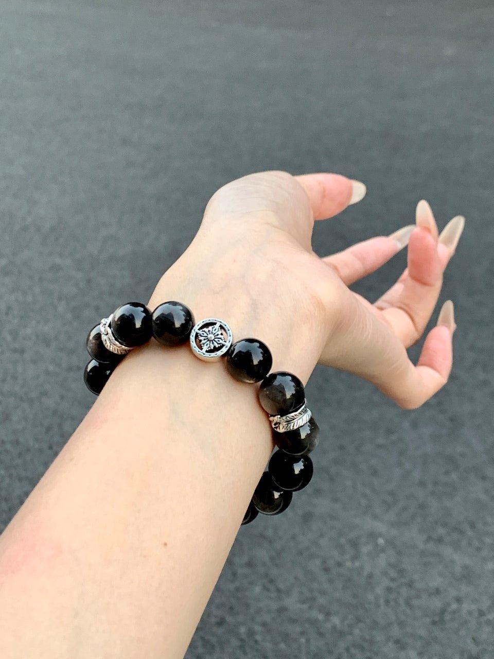 "Guardian Shield" Bracelet – 12mm Silver Obsidian for Protection & Strength - GEM Spirit - 110049 - BRACELETS - CRYSTALS - five elements energy