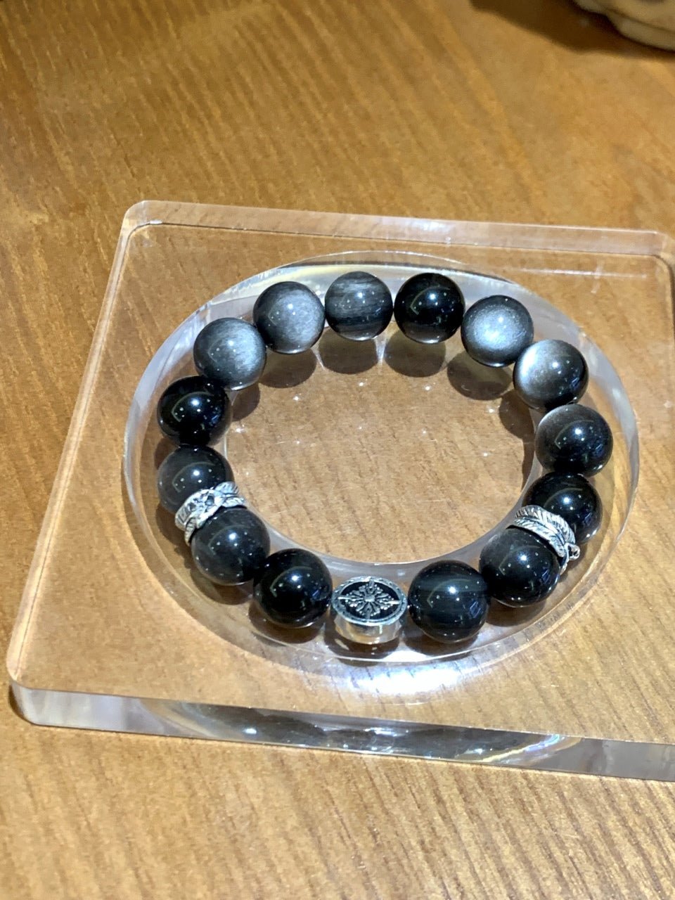 "Guardian Shield" Bracelet – 12mm Silver Obsidian for Protection & Strength - GEM Spirit - 110049 - BRACELETS - CRYSTALS - five elements energy