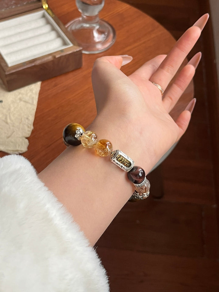 "Limitless Fortune" Wealth Bracelet – Golden Tower Quartz, Tiger’s Eye & Rutilated Quartz - GEM Spirit - 110096 - black gold obsidian - BRACELETS - CRYSTALS