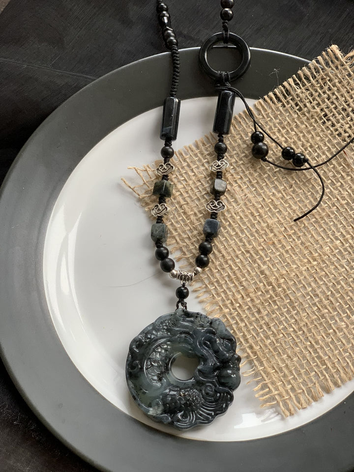 "Misty Mountain" Xiuyan Jade Pendant – Tranquility, Strength & Spiritual Wisdom - GEM Spirit - 107029 - five elements energy - Five Elements Energy - earth - Five Elements Energy - Water