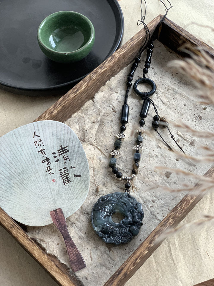 "Misty Mountain" Xiuyan Jade Pendant – Tranquility, Strength & Spiritual Wisdom - GEM Spirit - 107029 - five elements energy - Five Elements Energy - earth - Five Elements Energy - Water