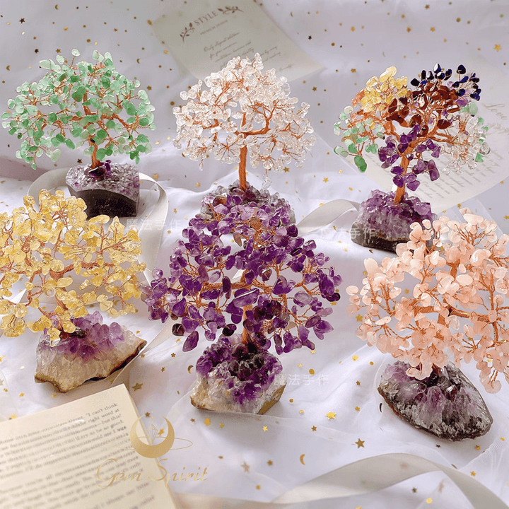 Natural Crystal Tree Decorative Gift Set - GEM Spirit - lc01 - Amethyst - Citrine - Clear Quartz