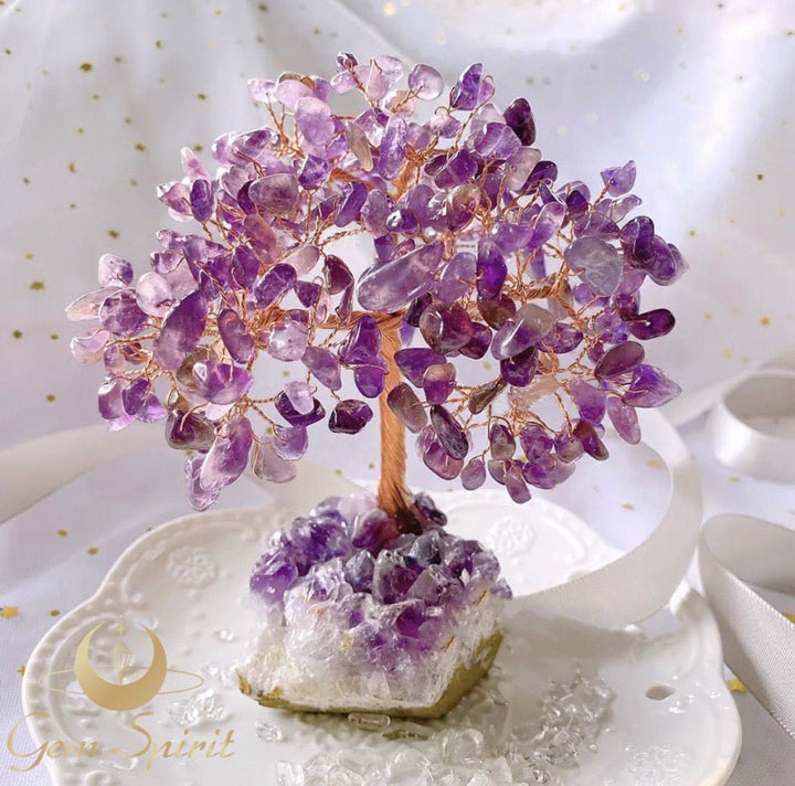 Natural Crystal Tree Decorative Gift Set - GEM Spirit - lc02 - Amethyst - Citrine - Clear Quartz