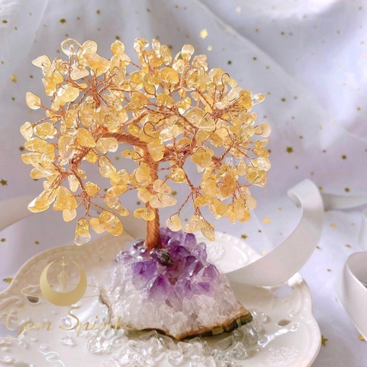 Natural Crystal Tree Decorative Gift Set - GEM Spirit - lc03 - Amethyst - Citrine - Clear Quartz