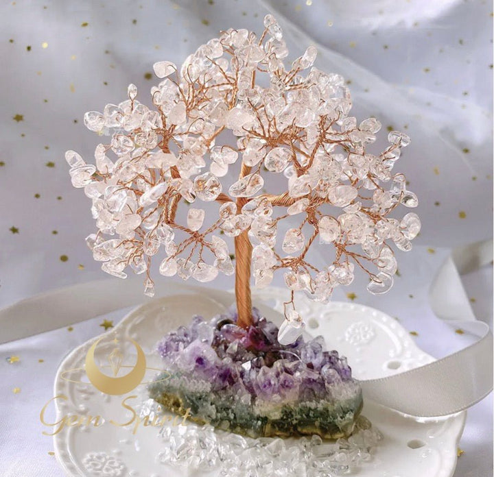 Natural Crystal Tree Decorative Gift Set - GEM Spirit - lc04 - Amethyst - Citrine - Clear Quartz