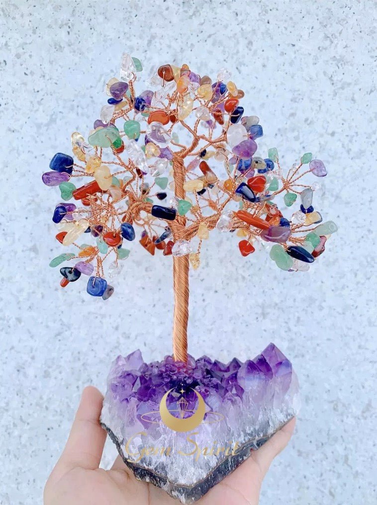 Natural Crystal Tree Decorative Gift Set - GEM Spirit - lc05 - Amethyst - Citrine - Clear Quartz