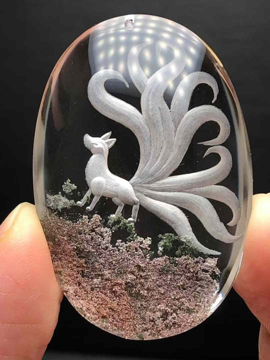 Nine - Tailed Fox Phantom Quartz Pendant – Mystical Charm - GEM Spirit - vs05 - CRYSTALS - Love - NECKLACES