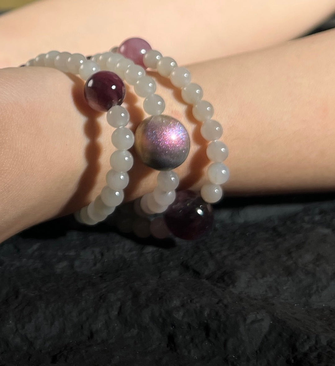 Premium Gray and Purple Combination Bracelet | Natural Hetian Lavender Jade & Nine Purples Divining Fire Purple Tone - GEM Spirit - DS - 05 - 1 - BRACELETS - Chakra - CRYSTALS