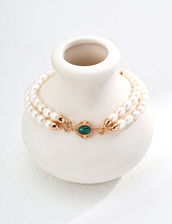 S925 Silver Natural Pearl and Malachite Bracelet – A Regal Touch of Elegance - GEM Spirit - SL0172 - BRACELETS - CRYSTALS - Love