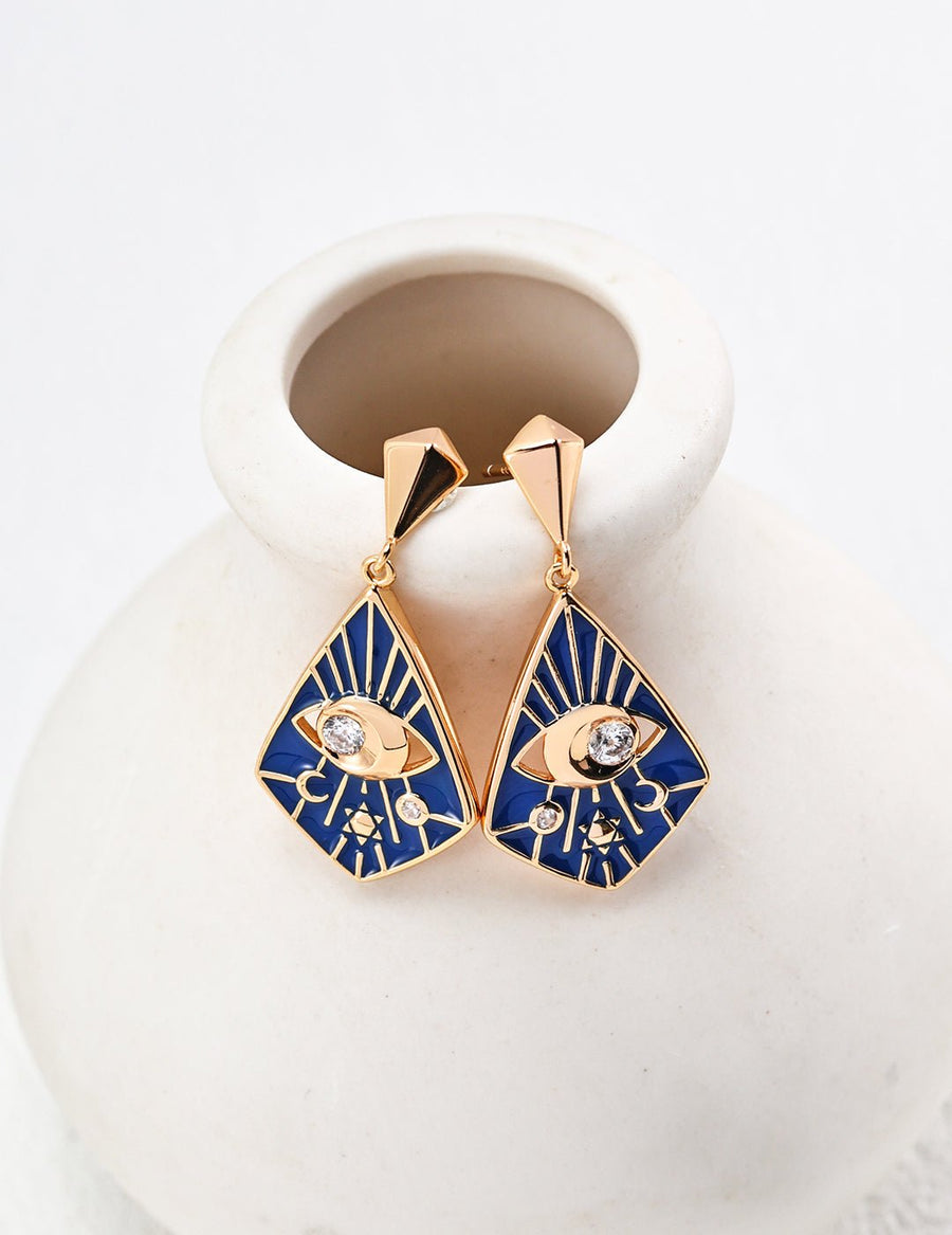 S925 Silver Vintage Blue Enamel and Zircon Drop Earrings – A Celestial Statement of Elegance - GEM Spirit - E01212 - 4 - EARRINGS - Enamel - Spirituality