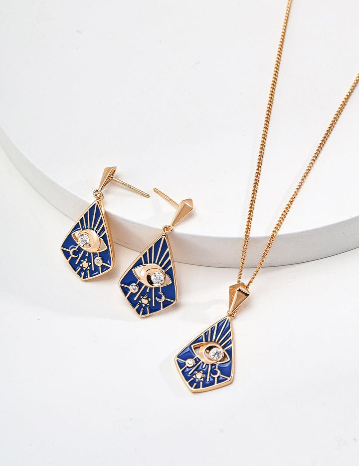 S925 Silver Vintage Blue Enamel and Zircon Drop Earrings – A Celestial Statement of Elegance - GEM Spirit - E01212 - 4 - EARRINGS - Enamel - Spirituality