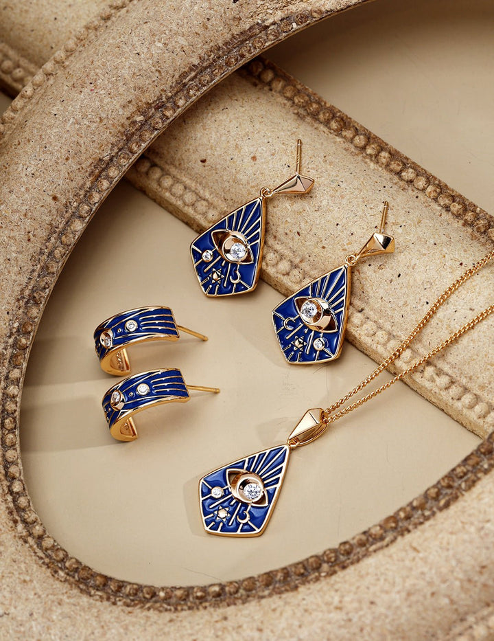 S925 Silver Vintage Blue Enamel and Zircon Drop Earrings – A Celestial Statement of Elegance - GEM Spirit - E01212 - 4 - EARRINGS - Enamel - Spirituality