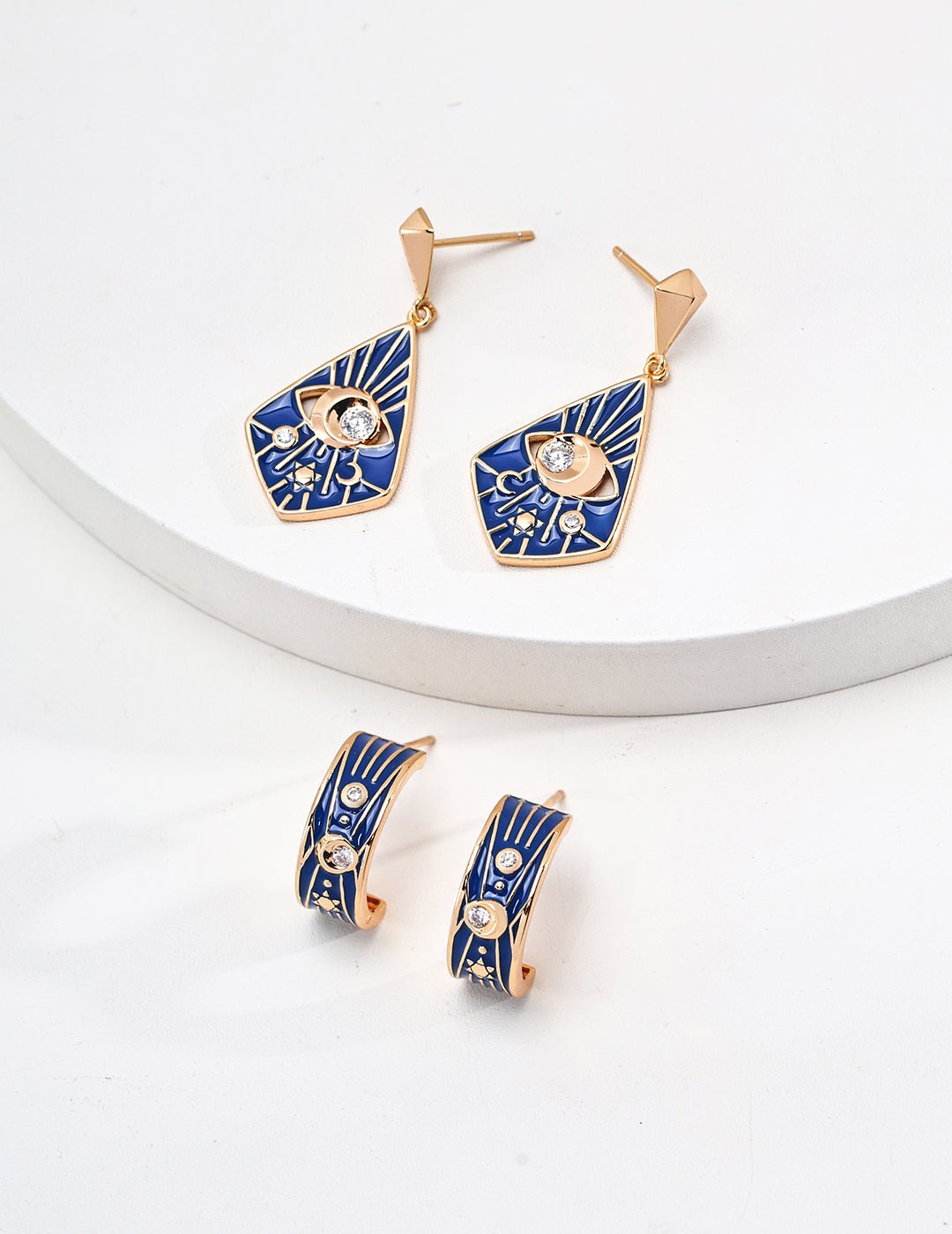 S925 Silver Vintage Blue Enamel and Zircon Drop Earrings – A Celestial Statement of Elegance - GEM Spirit - E01212 - 4 - EARRINGS - Enamel - Spirituality