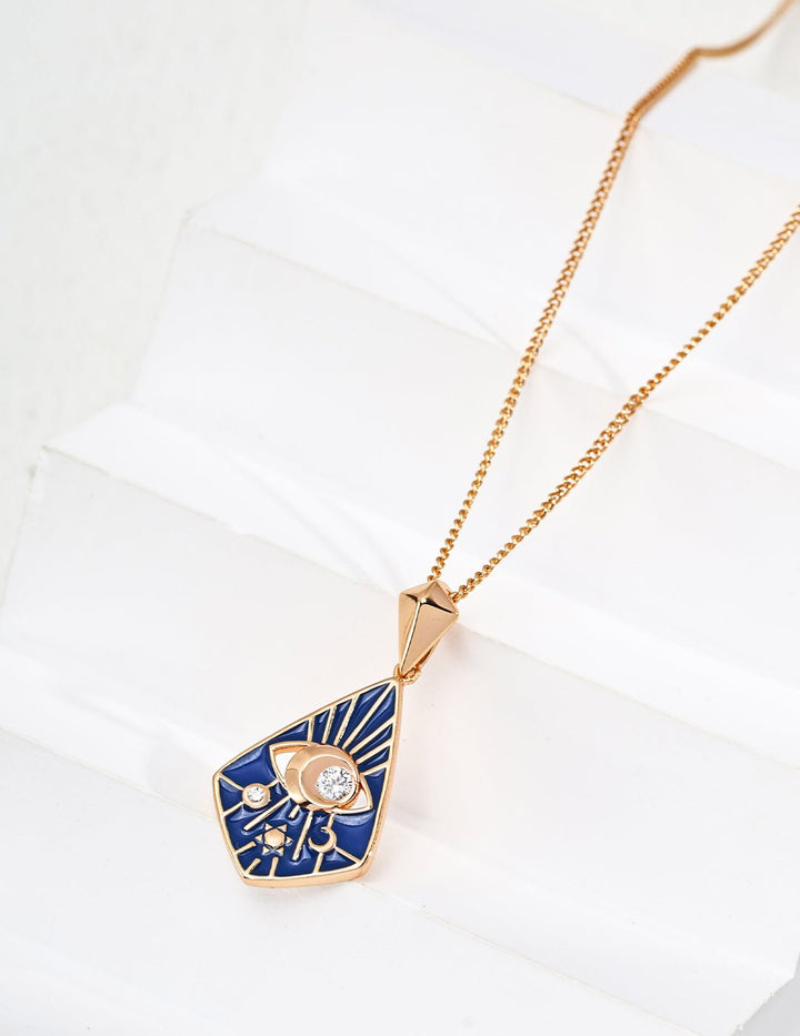 S925 Silver Vintage Blue Enamel and Zircon Pendant Necklace – A Symbol of Spiritual Elegance - GEM Spirit - D0555 - 4 - Enamel - NECKLACES - Spirituality