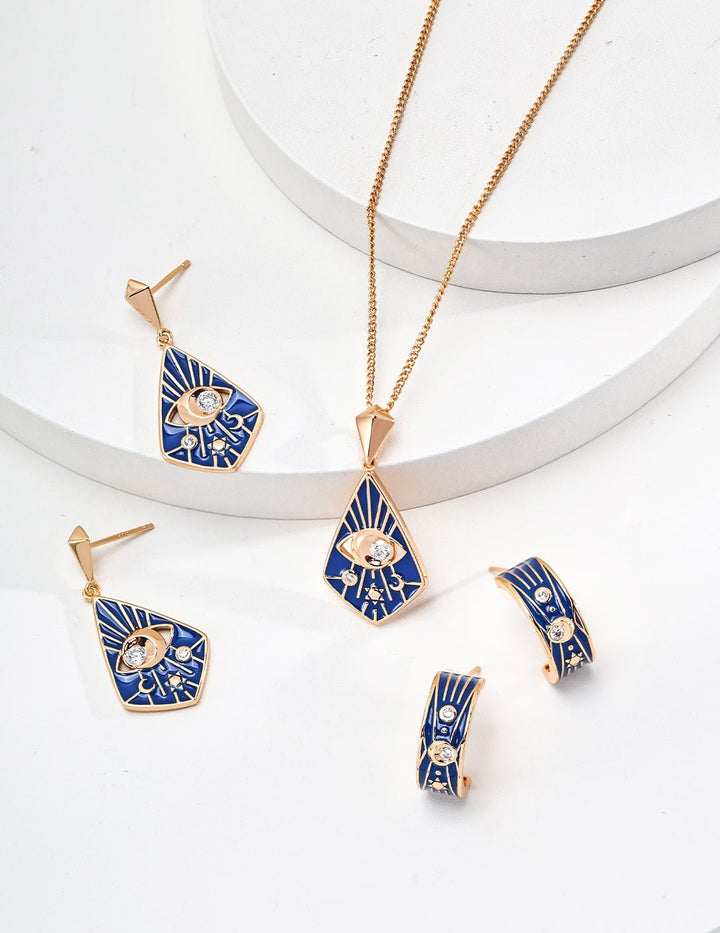 S925 Silver Vintage Blue Enamel and Zircon Pendant Necklace – A Symbol of Spiritual Elegance - GEM Spirit - D0555 - 4 - Enamel - NECKLACES - Spirituality